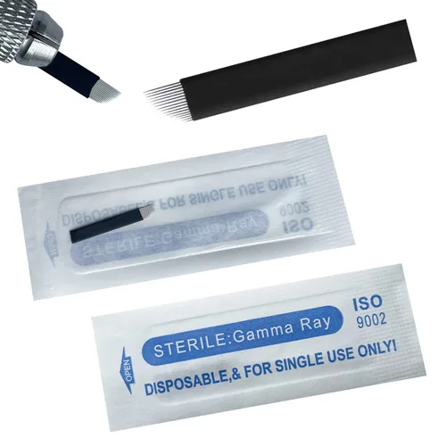 Vista 8 de Agujas de microblading de 0.007 in, agujas desechables de tatuaje de cejas para máquina de maquillaje permanente Manual de suministros (Negro S7)