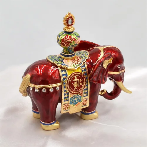 Vista 4 de Feng Shui Good Fortune Elefante rojo de la prosperidad con jarrón del tesoro mejora de la suerte