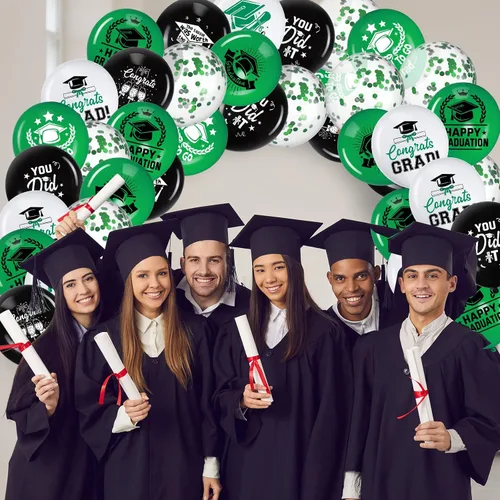 Vista 7 de Honoson 72 globos de fiesta de graduación, color verde y negro, decoración de graduación de 2026, globos de látex de felicitaciones, suministros