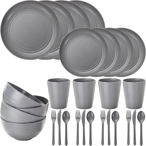 Vista 19 de LIYH 16 Piezas Juego de Vajilla de Paja de Trigo Beige - Platos de Cena Crema Irrompibles, para 4 Platos y Cuencos, Juego de Vajilla de Plástico