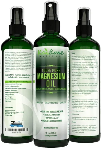 Vista 2 de Magnesio Aceite spray grande 12 oz sin diluir Incluye botella spray tamaño de viaje 100% puro y orgánico obtenido de la antigua Zechstein
