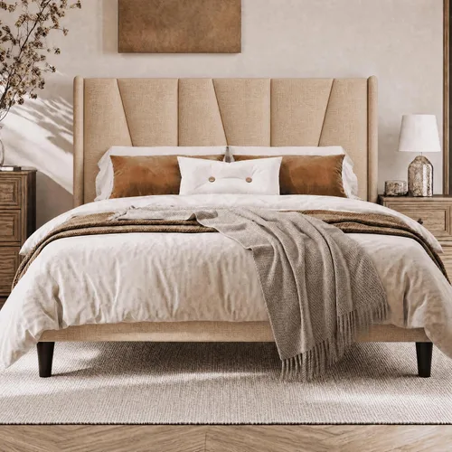 Vista 17 de SHA CERLIN - Base de cama tapizada King con cabecero, color gris oscuro