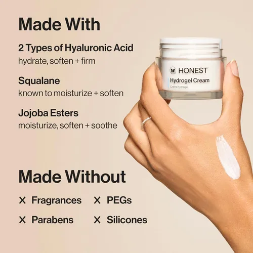 Vista 3 de Honest Beauty Mini crema de hidrogel con ácido hialurónico Crema de agua ligera e hidratante Suave para pieles sensibles, sin fragancia, vegana