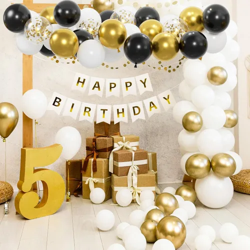 Vista 6 de 50 unidades de globos negros, dorados y blancos con globos de confeti de oro metálico y negro de 12 pulgadas para la graduación de la clase