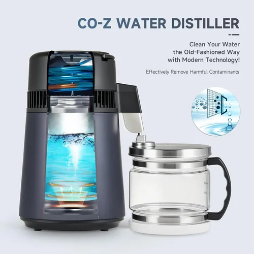 Vista 2 de CO-Z Destilador de agua de 1.1 galones, máquina de agua destilada de 4L para encimera con olla de vidrio, purificador de agua destilada de 750W