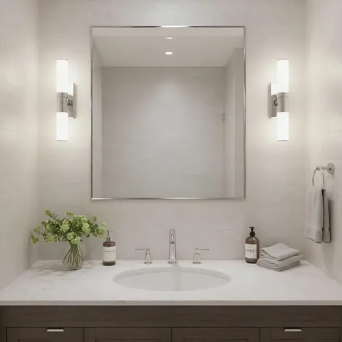 Vista 14 de 24x24 Inch Black Bathroom Mirror for Wall, Aluminum Frame Rectangle Rectangular Vanity Mirror, Modern Large for Bedroom, Living Room, Horizontal or