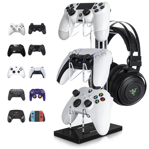 Vista 41 de OAPRIRE Headset and Controller Stand with Lights, 2 Tier Acrylic Game Controller Holder, Controller and Headset Stand for Desktop,Universal Design