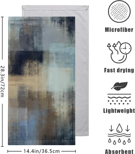 Vista 2 de Toallas de Mano Azul Gris Marrón para Baño Negras Pintura Moderna de Arte Abstracto Toallas de Cocina Suave Absorbente Toalla de Huésped Punta
