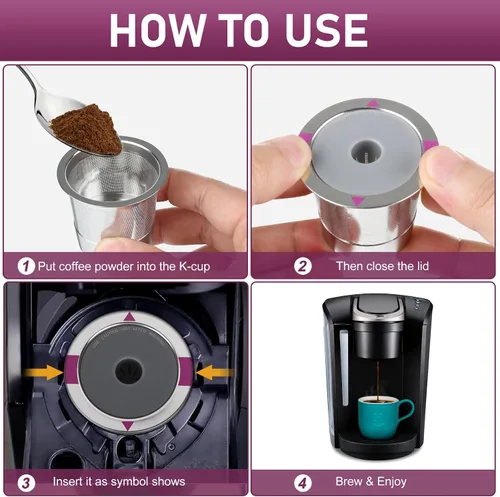 Vista 5 de Tazas reutilizables K Cups para Keurig, cápsulas de café reutilizables universales de acero inoxidable, cápsulas K recargables únicas para máquinas