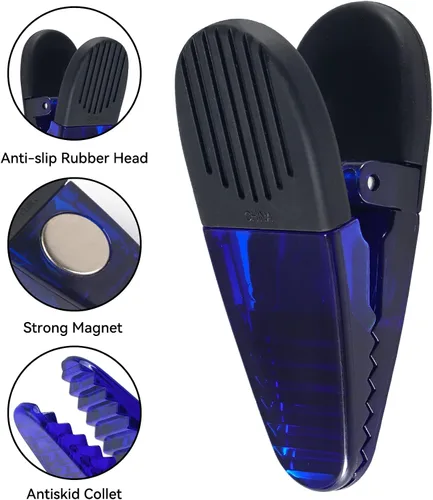 Vista 4 de Juego de clips magnéticos de plástico para refrigerador de 3-1/4 pulgadas de longitud, clips multiusos, juego de 6 (azul)