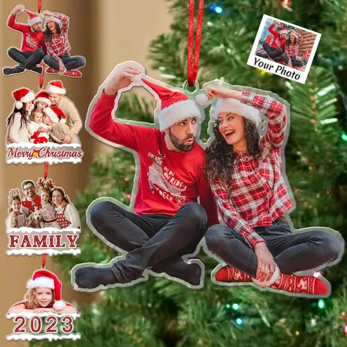 Vista 9 de Adornos de Navidad personalizados con foto personalizada, adornos acrílicos personalizados con texto de imagen personalizado 2023, familia, pareja