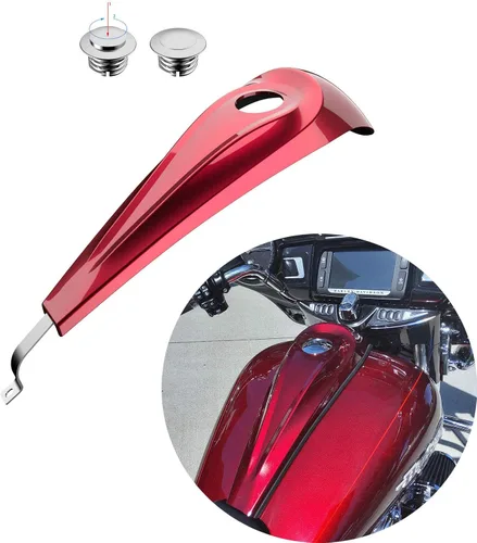 Vista 108 de Consola de tanque de perfil bajo para Harley Touring 2008+, whisky ámbar, panel de combustible de tablero liso y tapa de tanque de gasolina cromada