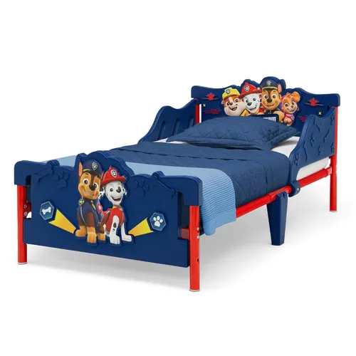 Vista 4 de Delta Children - Cama para niños pequeños PAW Patrol 3D, azul + Simmons Kids Silver Nights colchón de cuna de dos caras de 2 etapas (paquete)