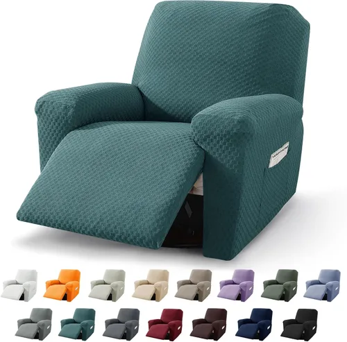 Vista 31 de YEMYHOM Funda elástica de 4 piezas para silla reclinable de jacquard con bolsillo lateral, antideslizante, ajustable, protector de muebles con parte