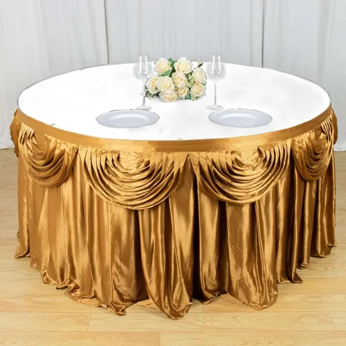 Vista 17 de Efavormart - Falda de mesa de satén beige para cocina, comedor, catering, boda, fiesta de cumpleaños, decoración de eventos, 14 pies