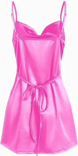 Vista 2 de ZAFUL Minivestido de satén sin mangas con tirantes delgados para mujer, con abertura lateral, cuello redondo, vestido de cóctel