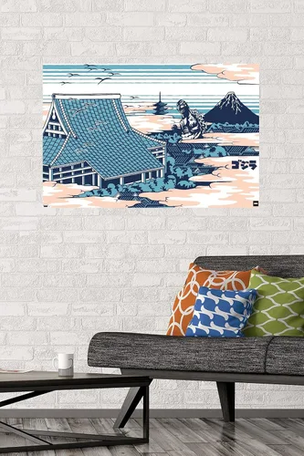Vista 2 de Trends International Godzilla - Póster de pared en las nubes, 34 pulgadas de largo x 22.4 W, versión premium sin marco