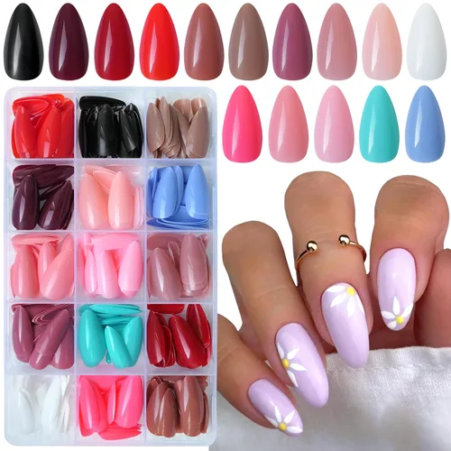 Vista 7 de 360 uñas cuadradas redondas a presión, uñas postizas cortas, uñas acrílicas cortas a presión, pegamento cuadrado en uñas, uñas postizas ovaladas, 15