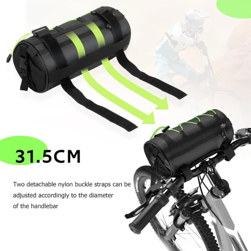 Vista 4 de Bolsa pequeña para manillar de bicicleta, bolsa de almacenamiento para manillar de bicicleta, práctica bolsa delantera para bicicleta con correa
