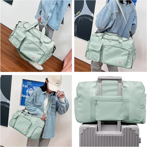 Vista 6 de Suruid Bolsa de gimnasio deportiva con compartimento para zapatos, bolsa de viaje con bolsillo separado seco y húmedo para hombres y mujeres, bolsa