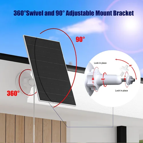 Vista 5 de Zivif Panel solar de 7 W compatible con Eufycam 2C/2C Pro/2/2 Pro/E20/E40/E, cargador solar USB con puerto USB-C, con conector micro USB y enchufe
