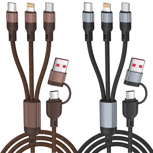 Vista 26 de Cable de carga múltiple, (paquete de 2 cables de 4 pies), cable de carga 3 en 1 para múltiples dispositivos, cable de carga universal de nailon Rosa