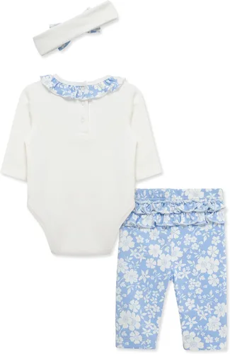 Vista 2 de Little Me Conjunto de 3 piezas para bebé, 100% algodón, body con diadema y pantalón a juego, de 3 meses a 24 meses