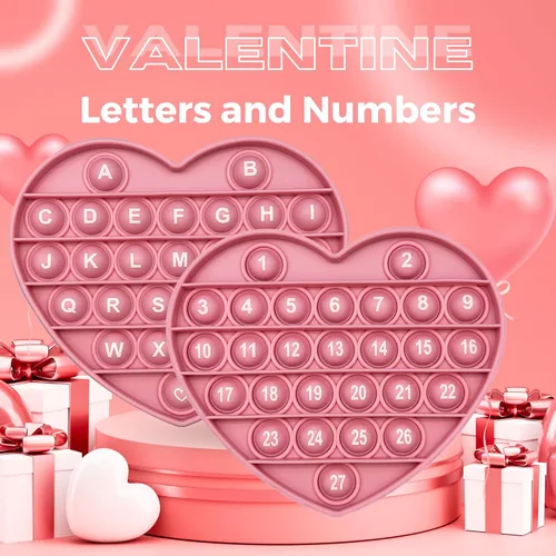 Vista 4 de PETBSNVB Juguete Fidget Pop Bubble de San Valentín en Forma de Corazón Rosa con Letras y Números, Regalo de Navidad Juguete Sensorial con Alfabetos