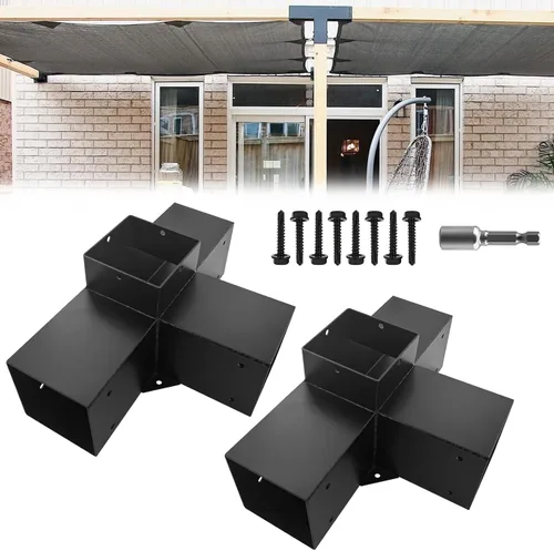 Vista 9 de Kits de soporte para pérgola DIY, soportes de esquina en forma de L de 2 vías para madera de 4 x 4 pulgadas (real: 3.5 x 3.5 pulgadas) para pérgola