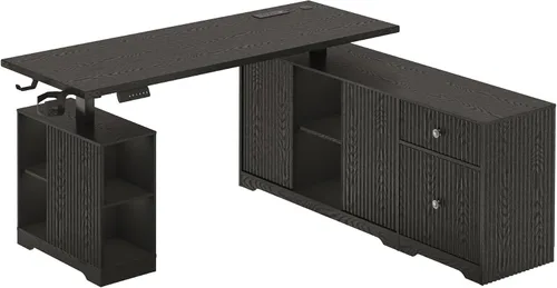 Vista 11 de 55" L-Shaped Electric Standing Desk, Executive Standing Desk, Black