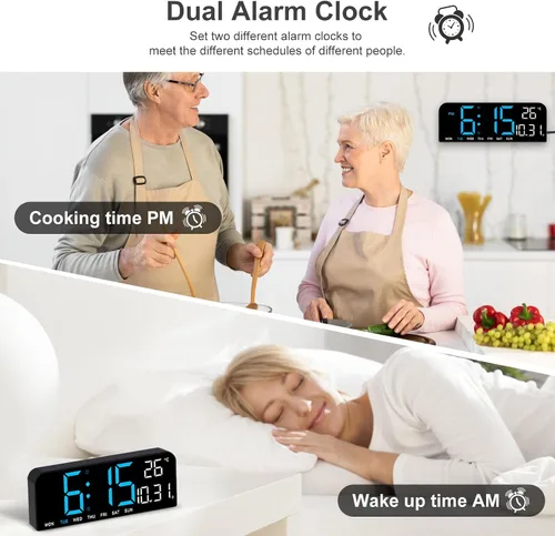 Vista 4 de JoFomp Reloj de pared digital LED decorativo, reloj despertador digital de 10 pulgadas para dormitorios, reloj digital con pantalla grande