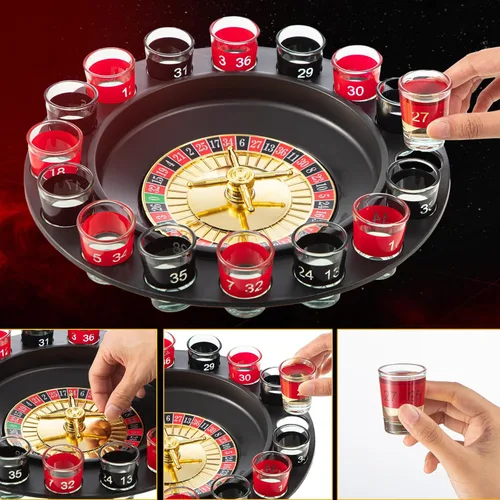 Vista 4 de Hiboom Juego de ruleta de vaso de chupito y juego de dados para beber, 16 vasos y 2 bolas para adultos, reuniones familiares, bares, suministros