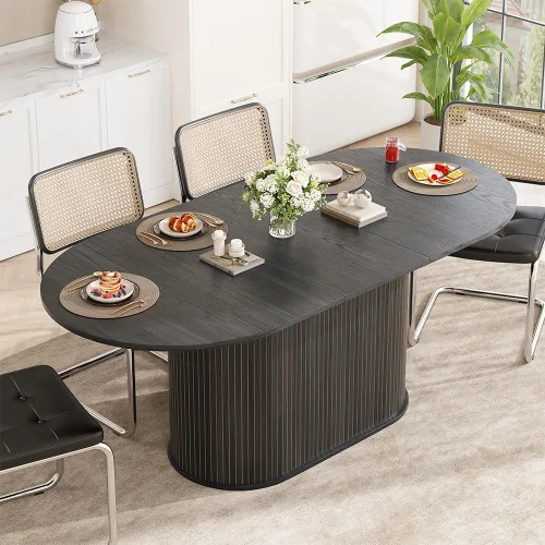 Vista 20 de WILLIAMSPACE Mesa de comedor de madera, mesa de cocina redonda extensible, mesa de comedor retro para 4 a 6, mesa de comedor rústica para comedor