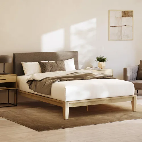 Vista 19 de Nectar Base de cama y cabecera de plataforma de bambú, natural, tamaño King, patas de soporte central flotantes, altura de 12 pulgadas, fácil