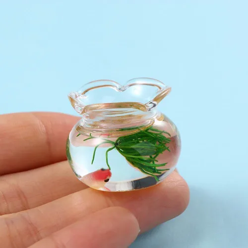 Vista 5 de 2 peceras en miniatura, 1: 12 casas de muñecas en miniatura de cristal Goldfish Tank Desktop Dollhouse Adornos para decoración de escenas de jardín
