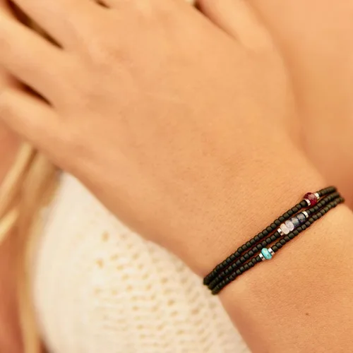 Vista 8 de Pulsera de cuentas pequeñas de turmalina de sandía de indicolita azul para hombres o mujeres, joyería de hematita de cuentas negras, pulseras