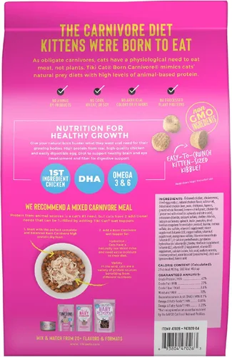 Vista 3 de Tiki Cat Born Carnivore Baby Kitten Health Alimento seco para gatos, pollo y huevo deshuesados, bolsa de 2.8 libras