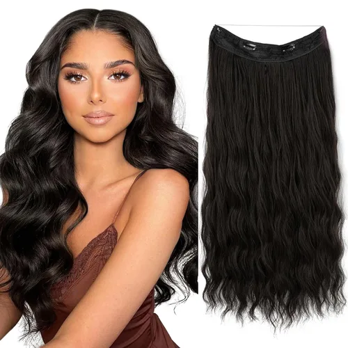 Vista 9 de SARLA Extensión de Cabello con Alambre Invisible con 3 Clips Pieza de Cabello Sintética Corta de Ondas de Playa Diadema Transparente Ajustable