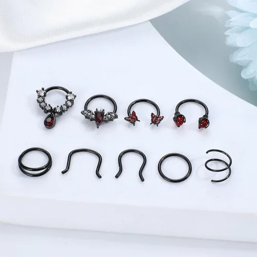 Vista 5 de 9 anillos de tabique de 16G para mujeres y hombres, de acero quirúrgico, anillos de tabique, herradura, cartílago, hélix, tragus, joyería