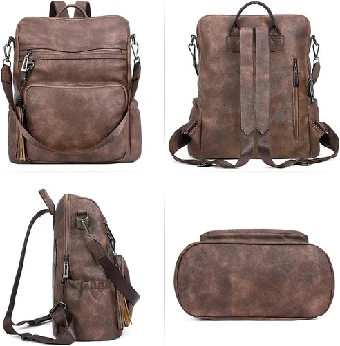 Vista 6 de CLUCI Mochila Bolso para Mujeres Mochila de Viaje de Cuero Grande Mochila para Mujeres Diseñador de Moda Bolsas de Hombro para Dama con Borla