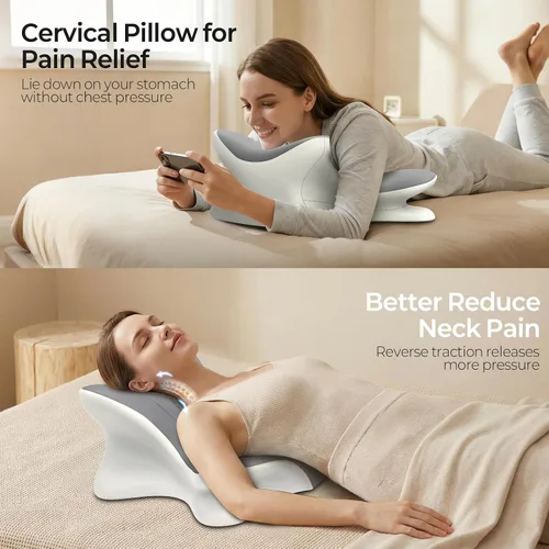 Vista 2 de Almohada cervical para el cuello para aliviar el dolor, almohada de lectura ergonómica para la cama, almohada de soporte de espalda de cuña de Gris