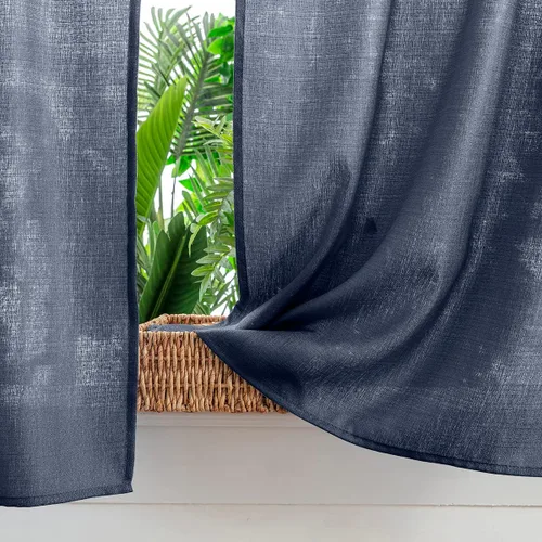 Vista 5 de Yancorp - Cortinas cortas de lino azul marino texturizado - Estilo cafetería de granja, 61 cm x 61 cm, para ventanas pequeñas en baño, cuarto