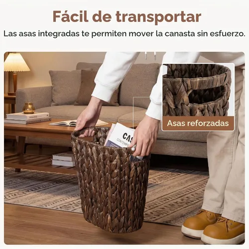 Vista 3 de StorageWorks Cubo de basura de mimbre, cesta de basura de mimbre para baño Marrón (Jacinto de agua)