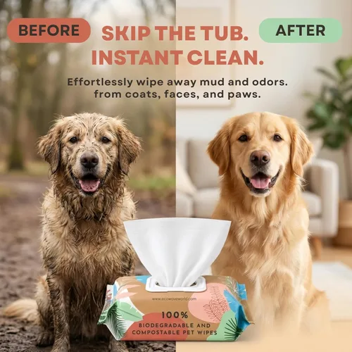 Vista 6 de Eco Wave Toallitas de aseo para perros y gatos, sin perfume