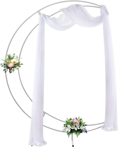 Vista 9 de Arco de boda dorado de luna creciente de 6.5 pies, diseño curvado de metal, soporte de telón de fondo para fotografía, marco de globo de flores