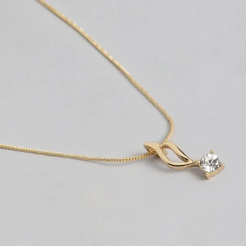Vista 5 de Slaksworld - Juego de collar con colgante de solitario chapado en oro con diamantes americanos para mujeres y niñas Cadena ajustable y aretes