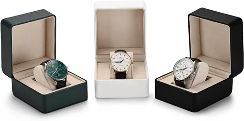 Vista 10 de Caja de regalo de reloj de cuero PU negro Premium Caja de almacenamiento de reloj individual con caja de reloj de pulsera de almohada extraíble