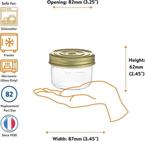 Vista 5 de Le Parfait Familia Wiss - Tarros de vidrio de boca ancha de 7 onzas (6.8 fl oz), paquete de 6 unidades, fabricados en Francia, tapa hermética de 2