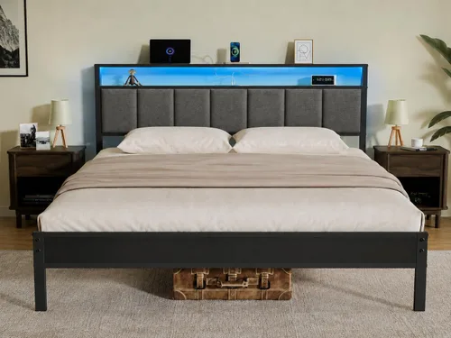 Vista 17 de Z-hom Base de cama matrimonial tapizada de fácil montaje y cabecera
