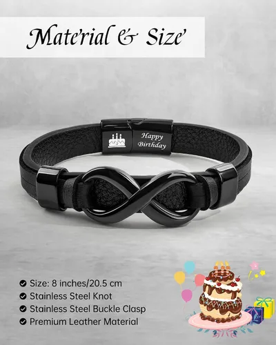 Vista 2 de VGWON Pulsera de Nudo Infinito para Hombres, Regalo de Navidad para Él Para Mi Hombre/Hijo/Papá Pulsera de Cuero Te Amo Pulsera para Hombres Regalo